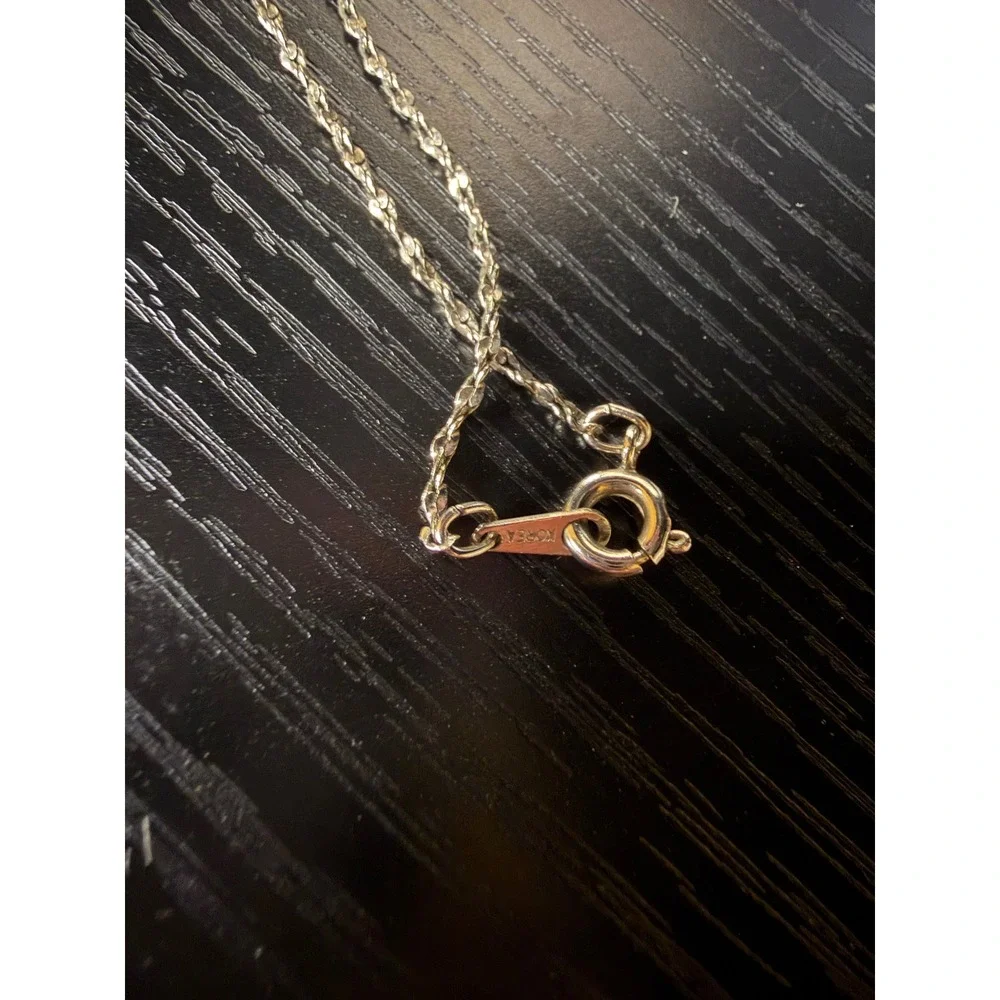 Vintage Silver Tone Rhinestone Teardrop Pendant Necklace Korea 17 Inch Chain